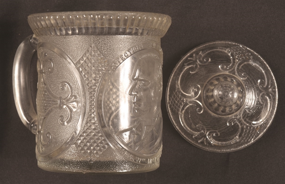 William McKinley Glass Mug and Lid