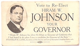 Re-Elect Hiram Johnson Palm Card