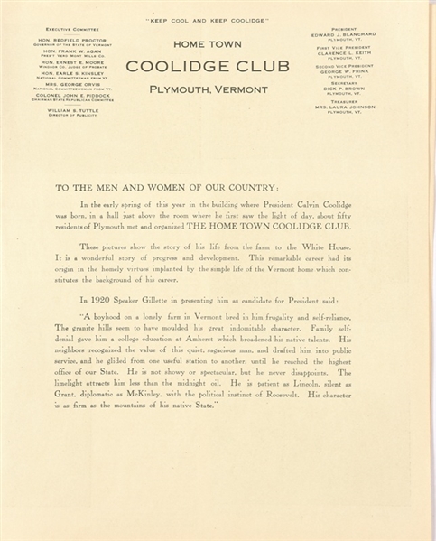 Hometown Coolidge Club Membership Pamphlet
