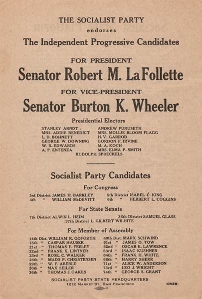 LaFollette Socialist Party Handbill
