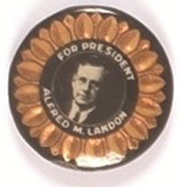 Landon for President Metallic Gold Sunflower Celluloid