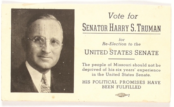 Vote for Senator Harry S. Truman Card