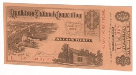 McKinley 1896 Convention Ticket