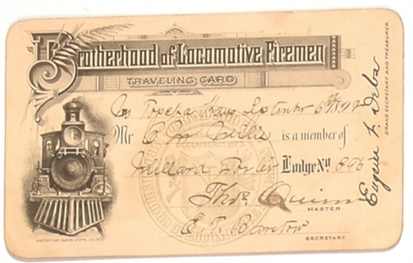 Debs Railroad Labor Traveling Card