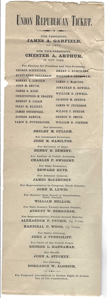 Garfield Illinois 1880 Paper Ballot 