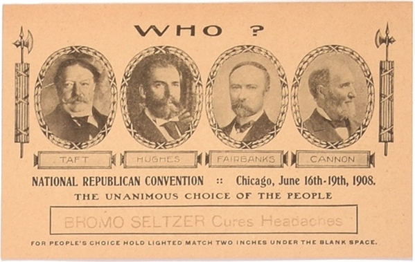 Who? 1908 Republican Bromo Seltzer Postcard