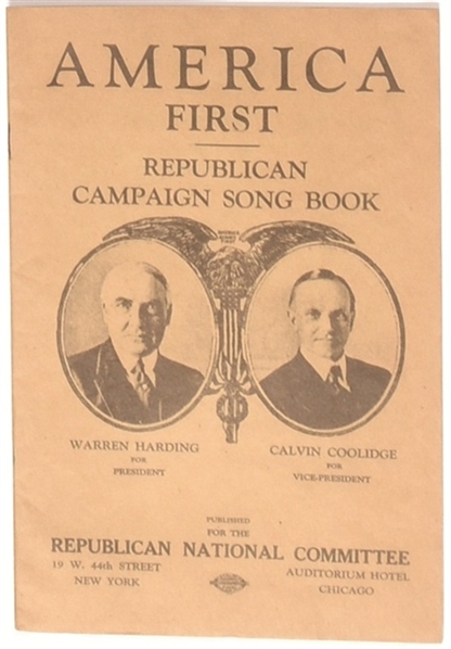 Harding, Coolidge America First Campaign Song Book