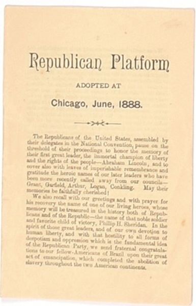 Harrison 1888 Republican Platform Booklet